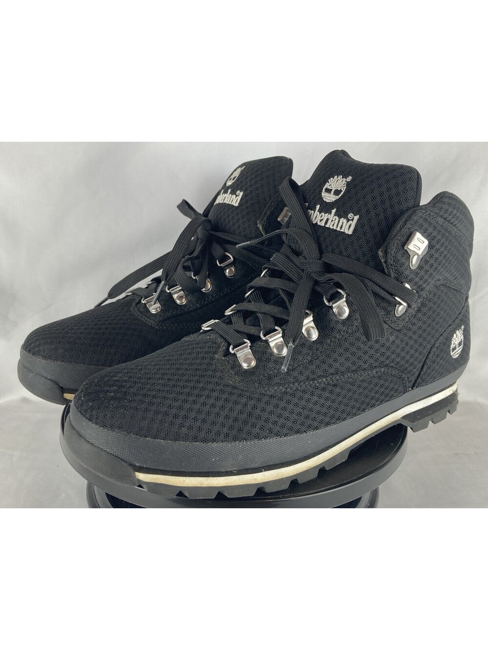 Men’s Size 13 Timberland Black Mesh Fabric Euro Hiker Mid Lace Up Ankle Boots